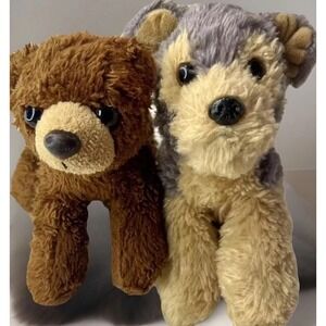 Aurora Brown Bear & Aurora Gray Tan Terrier Plush Dog Stuffed Animals 8"